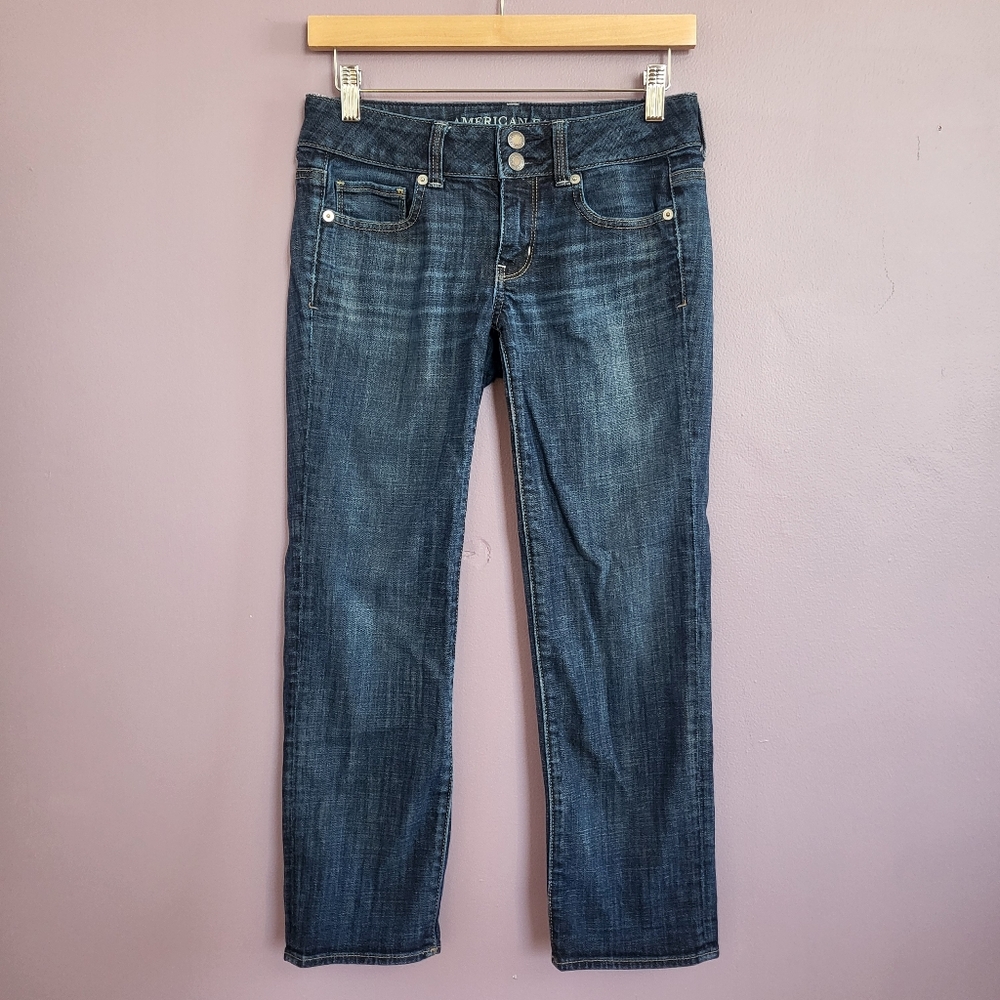 American Eagle Dark Wash Artist Crop Stretch Low Rise Capri Ankle Jeans